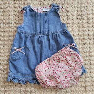 Vintage OshKosh Genuine Baby Pink Red Flower Dress Kids Girls Size 9M Button Bow